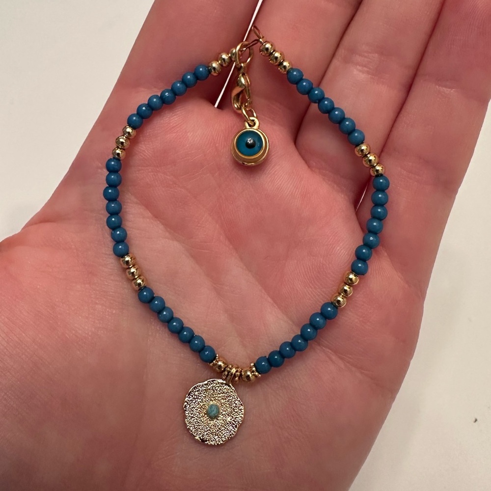 Beaded Gold‎ and Turquoise Bracelet